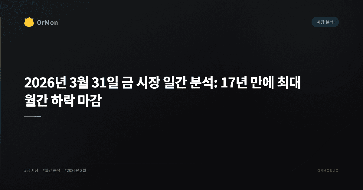 2026년 3월 31일 금 시장 일간 분석: 17년 만에 최대 월간 하락 마감