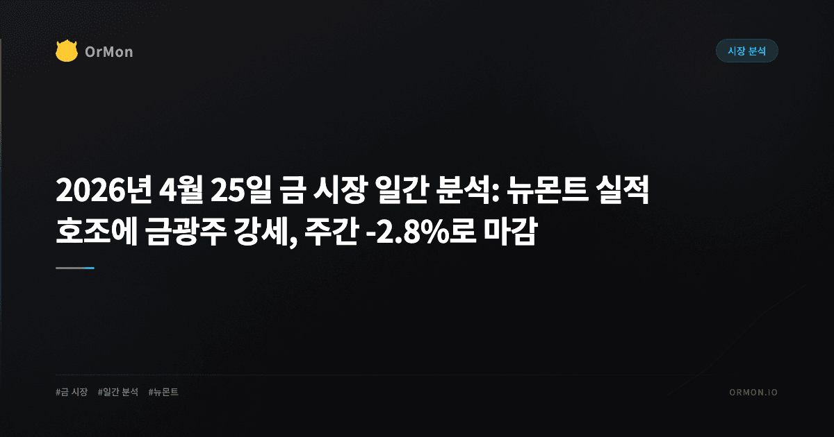 2026년 4월 25일 금 시장 일간 분석: 뉴몬트 실적 호조에 금광주 강세, 주간 -2.8%로 마감