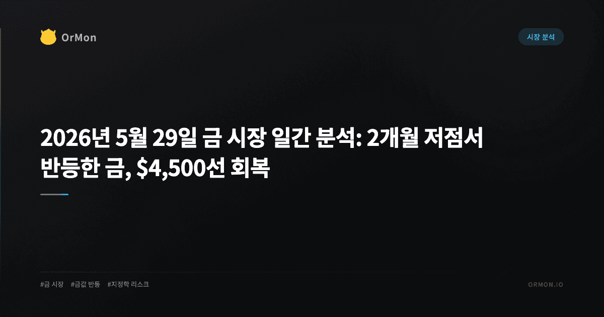 2026년 5월 29일 금 시장 일간 분석: 2개월 저점서 반등한 금, $4,500선 회복
