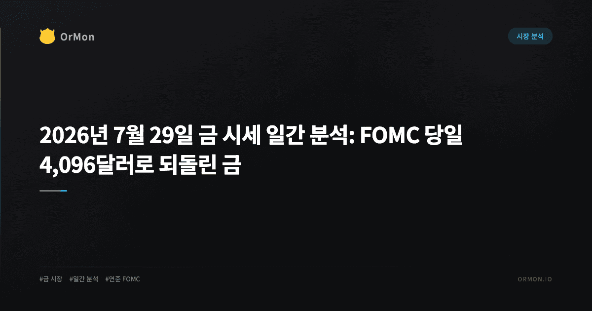 2026년 7월 29일 금 시세 일간 분석: FOMC 당일 4,096달러로 되돌린 금