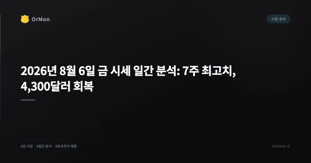2026년 8월 6일 금 시세 일간 분석: 7주 최고치, 4,300달러 회복