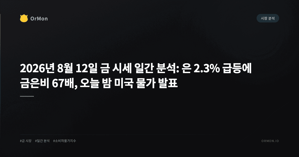 2026년 8월 12일 금 시세 일간 분석: 은 2.3% 급등에 금은비 67배, 오늘 밤 미국 물가 발표