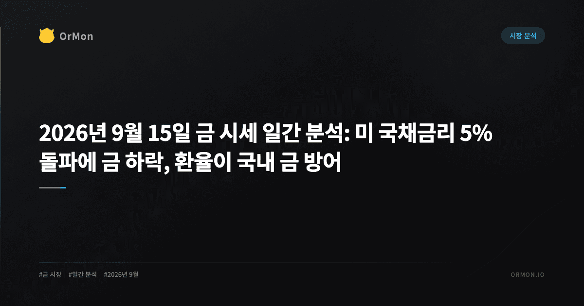 2026년 9월 15일 금 시세 일간 분석: 미 국채금리 5% 돌파에 금 하락, 환율이 국내 금 방어