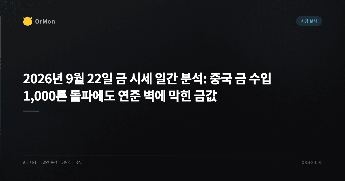 2026년 9월 22일 금 시세 일간 분석: 중국 금 수입 1,000톤 돌파에도 연준 벽에 막힌 금값