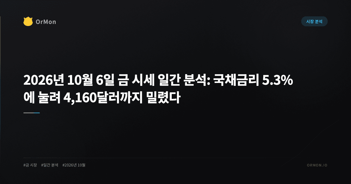 2026년 10월 6일 금 시세 일간 분석: 국채금리 5.3%에 눌려 4,160달러까지 밀렸다