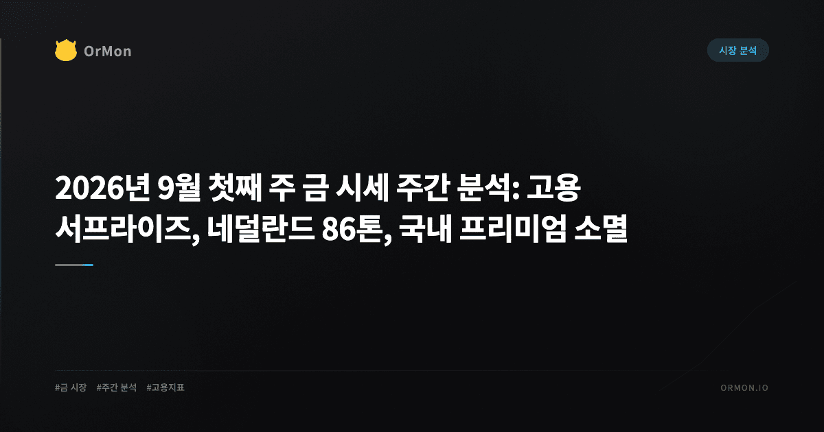 2026년 9월 첫째 주 금 시세 주간 분석: 고용 서프라이즈, 네덜란드 86톤, 국내 프리미엄 소멸
