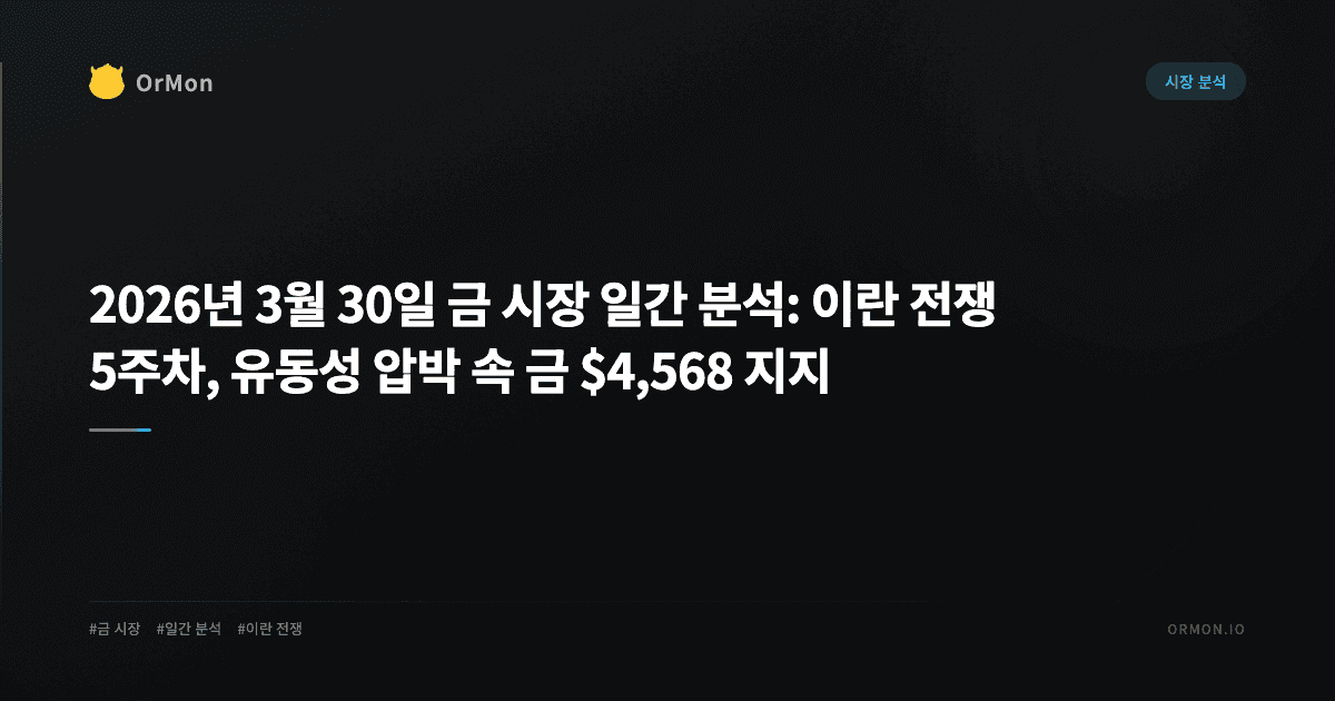 2026년 3월 30일 금 시장 일간 분석: 이란 전쟁 5주차, 유동성 압박 속 금 $4,568 지지