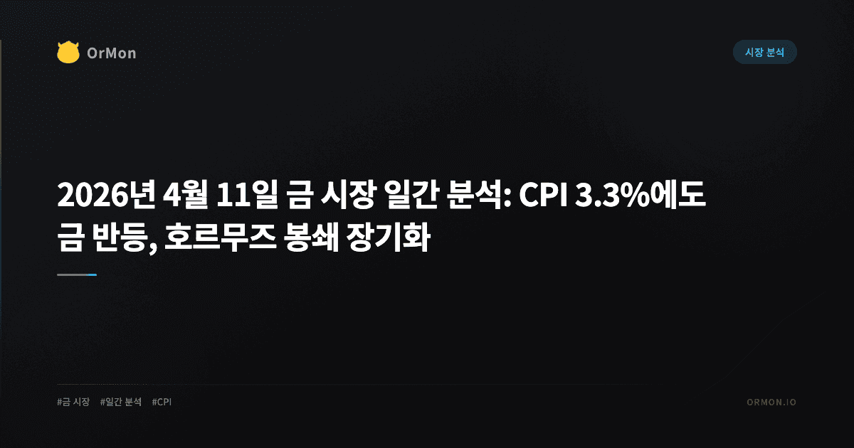 2026년 4월 11일 금 시장 일간 분석: CPI 3.3%에도 금 반등, 호르무즈 봉쇄 장기화