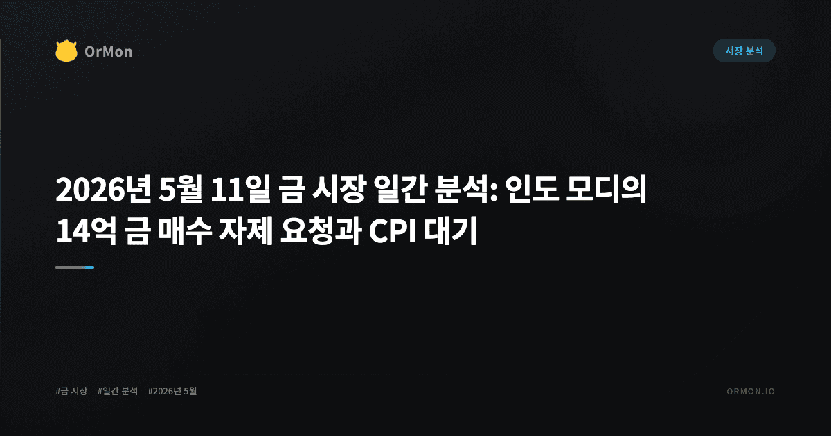 2026년 5월 11일 금 시장 일간 분석: 인도 모디의 14억 금 매수 자제 요청과 CPI 대기
