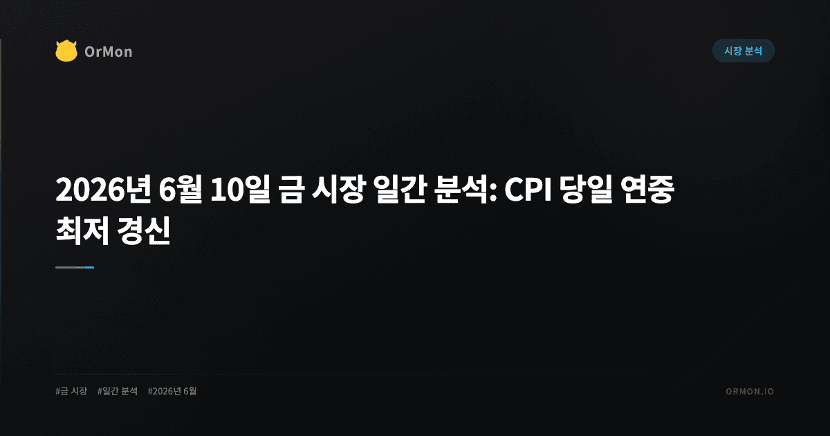 2026년 6월 10일 금 시장 일간 분석: CPI 당일 연중 최저 경신
