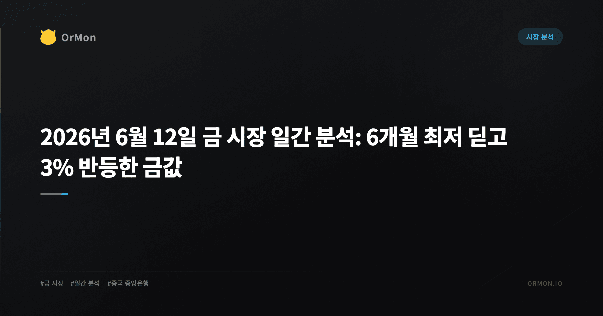2026년 6월 12일 금 시장 일간 분석: 6개월 최저 딛고 3% 반등한 금값
