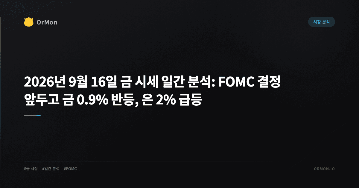 2026년 9월 16일 금 시세 일간 분석: FOMC 결정 앞두고 금 0.9% 반등, 은 2% 급등