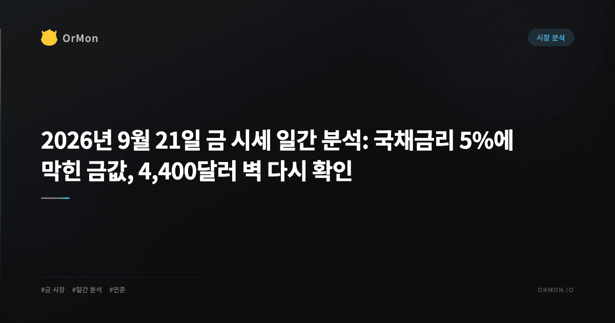 2026년 9월 21일 금 시세 일간 분석: 국채금리 5%에 막힌 금값, 4,400달러 벽 다시 확인