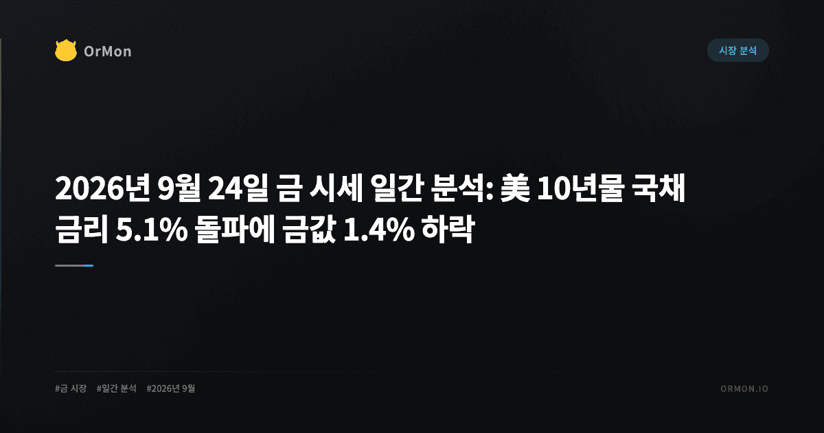 2026년 9월 24일 금 시세 일간 분석: 美 10년물 국채 금리 5.1% 돌파에 금값 1.4% 하락