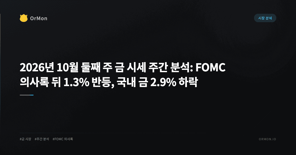 2026년 10월 둘째 주 금 시세 주간 분석: FOMC 의사록 뒤 1.3% 반등, 국내 금 2.9% 하락